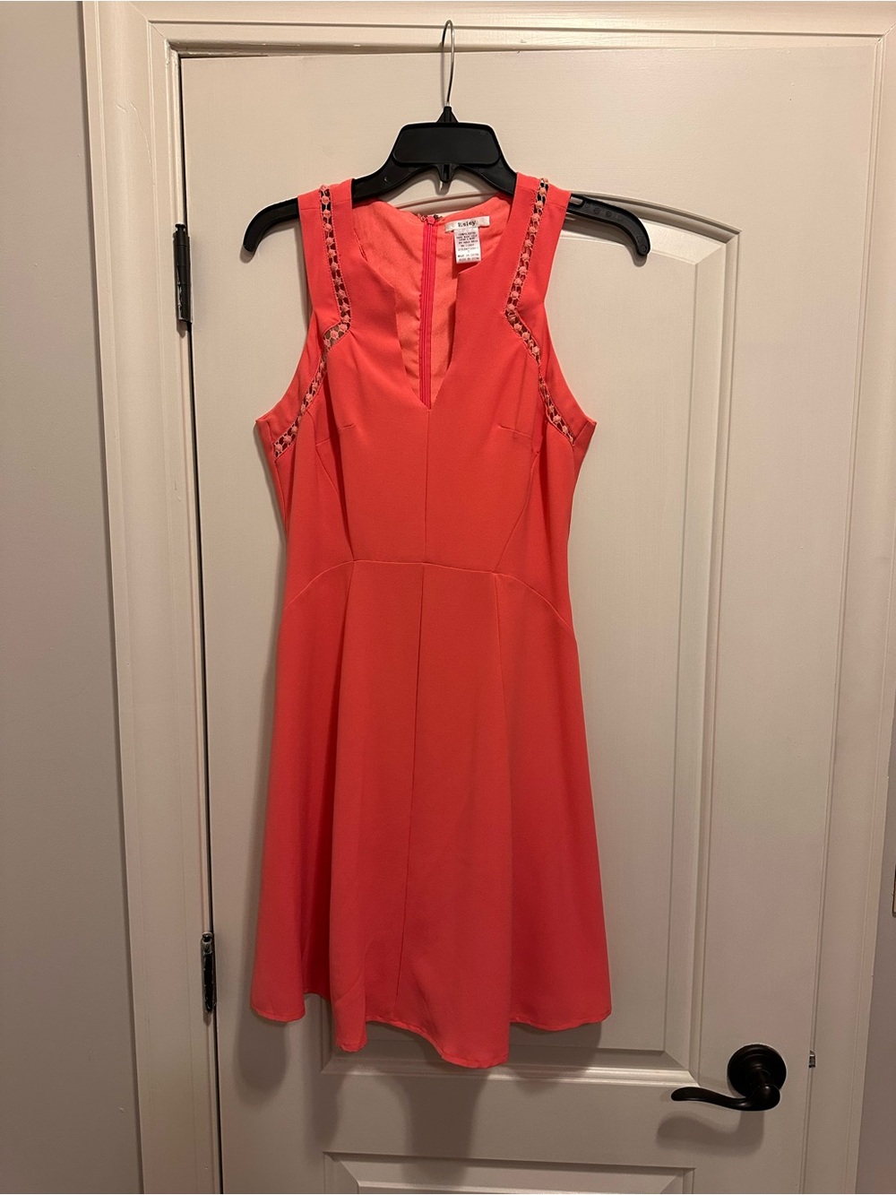 Esley Coral-Peach Sleeveless Mini Dress with Embellished Trim